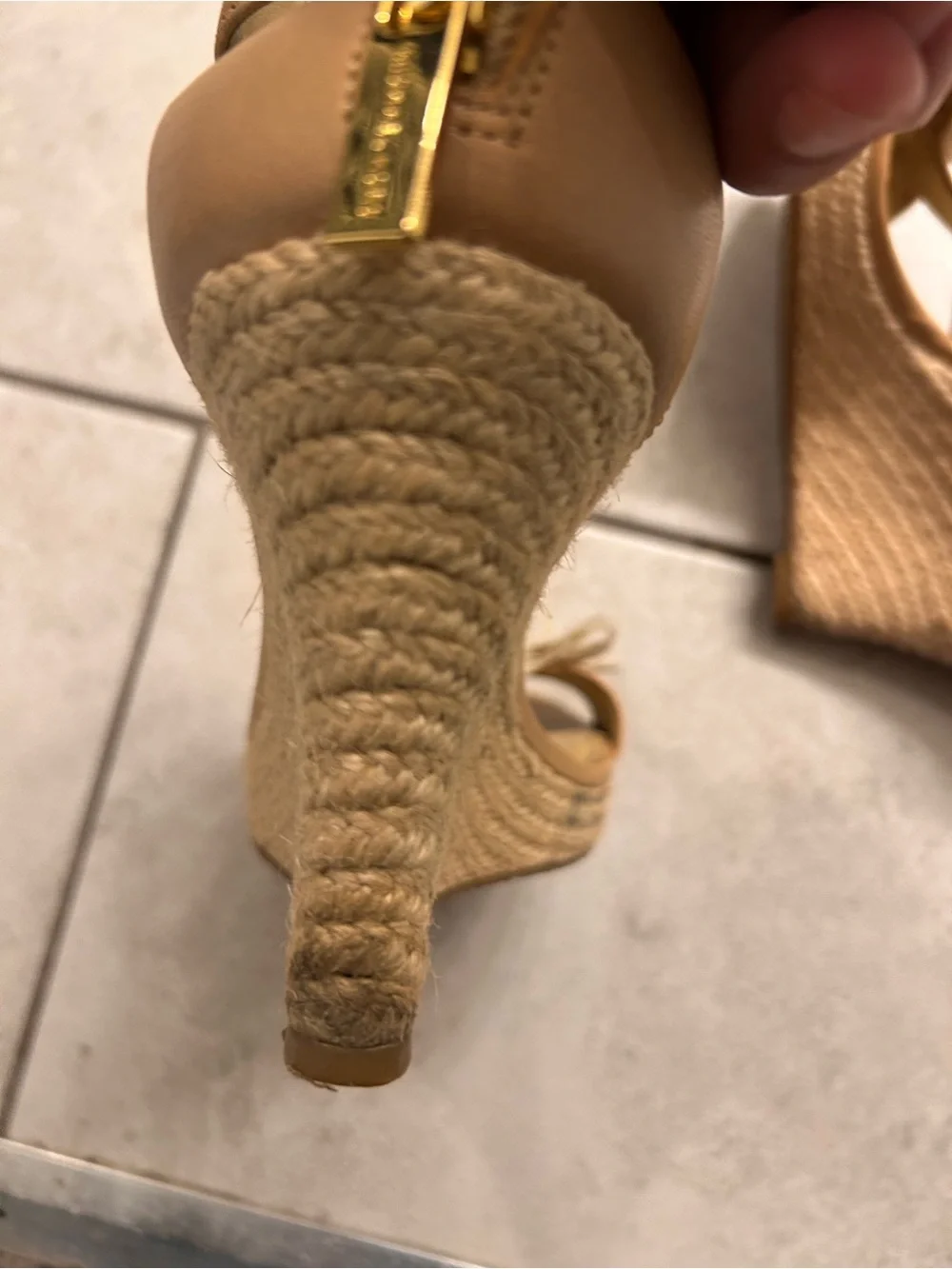 Michael Kors Tan Wedge Sandals with Cream Floral Accent